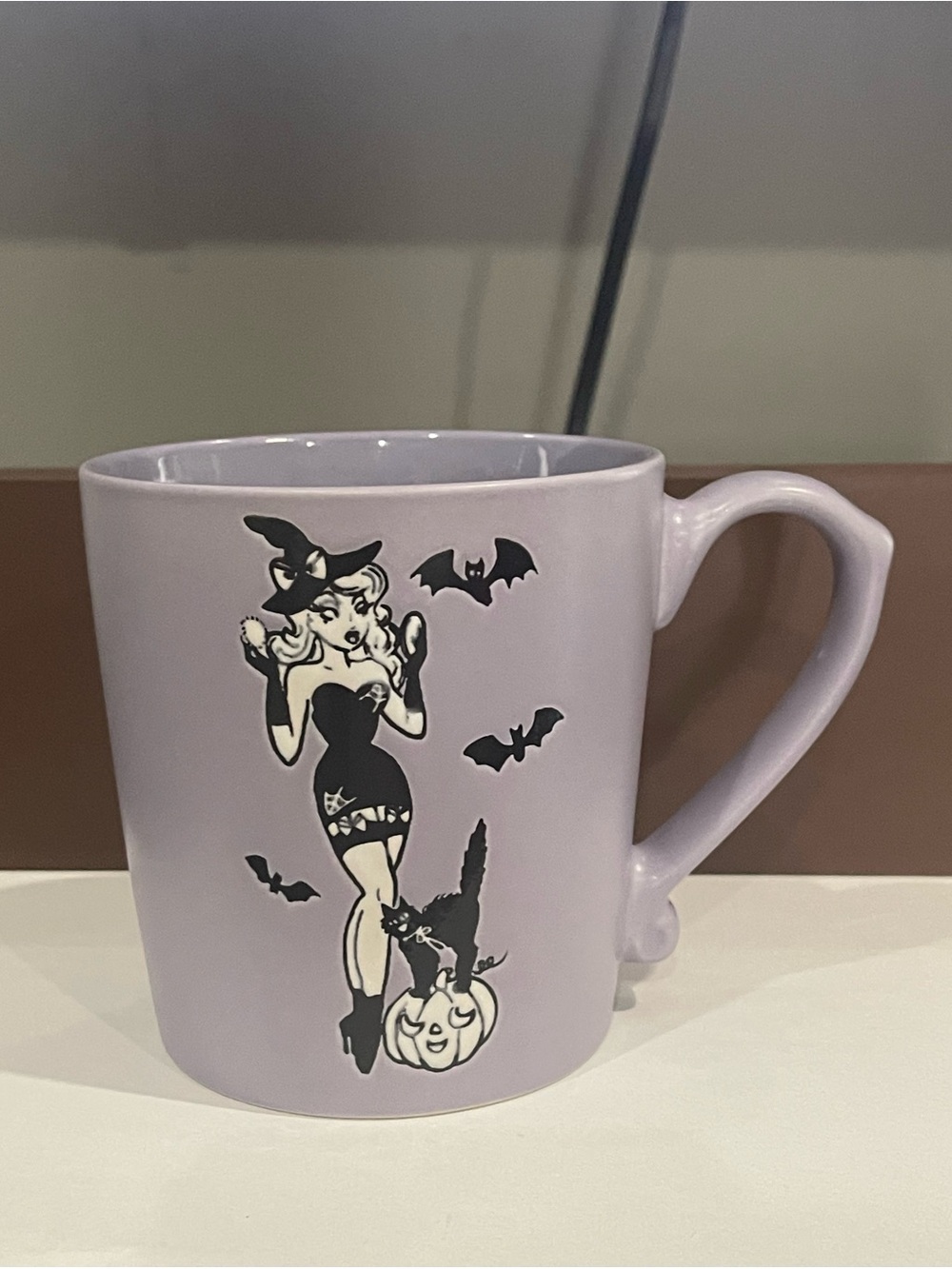 ✨Lavender Pin-Up Witch Ceramic Coffee Mug with Halloween Motif✨
